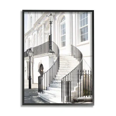 Stupell Industries Bb-470-framed White Staircase Architecture By Ramona Murdock Floater Frame Print On Canvas In Jet Black Floater Frame
