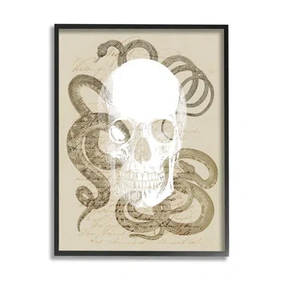 Stupell Industries Bb-471-framed Skull And Snake Vintage Script By Lil' Rue Single Picture Frame Print On Canvas In Midnight Black Framed Giclee