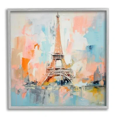 Stupell Industries Bb-476-framed Abstract Pink Eiffel Tower By Rb Single Picture Frame Print On Canvas In Farmhouse Gray Framed Giclee