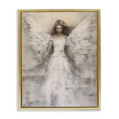 Stupell Industries Bb-477-framed Spiritual Abstract Angel By Riley B Floater Frame Print On Canvas In Metallic Gold Floater Frame