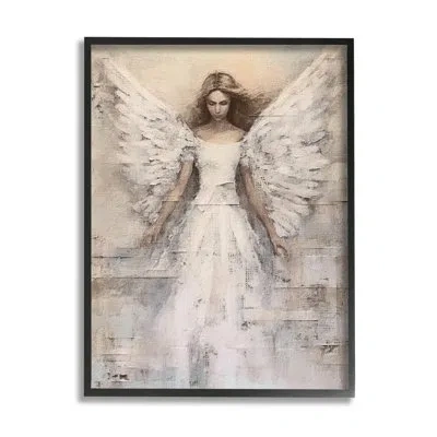 Stupell Industries Bb-477-framed Spiritual Abstract Angel By Riley B Single Picture Frame Print On Canvas In Midnight Black Framed Giclee