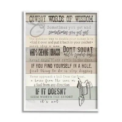 Stupell Industries Bb-497-framed Cowboy Words Of Wisdom Single Picture Frame Print On Canvas In Coastal White Framed Giclee