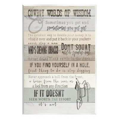 Stupell Industries Bb-497-wood Cowboy Words Of Wisdom By Cad Designs No Frame Print On Mdf In Beige