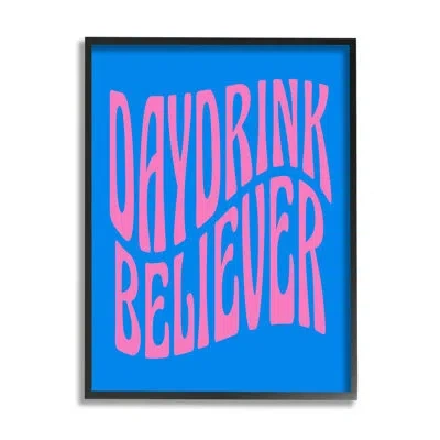 Stupell Industries Bb-500-framed Blue Day Drink Believer Floater Frame Print On Canvas In Black Floater Framed