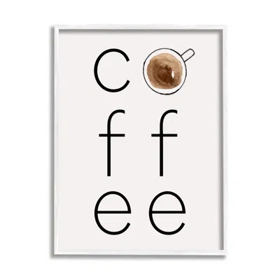 Stupell Industries Bb-541-framed Coffee Text And Mug Single Picture Frame Print On Canvas In Coastal White Framed Giclee