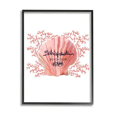 Stupell Industries Bb-573-framed Pink Beach Club Shell By Amelia Noyes Single Picture Frame Print On Canvas In Midnight Black Framed Giclee
