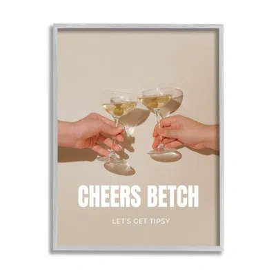 Stupell Industries Bb-604-framed Cheers Betch Wine Glasses Single Picture Frame Print On Canvas In Gray Frame