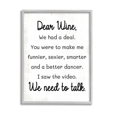 Stupell Industries Bb-622-framed Dear Wine Need To Talk By Lil' Rue Floater Frame Print On Canvas In Luster Gray Floater Frame