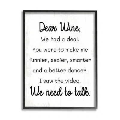 Stupell Industries Bb-622-framed Dear Wine Need To Talk By Lil' Rue Single Picture Frame Print On Canvas In Black Frame