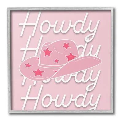 Stupell Industries Bc-678_fg " Soft Pink Howdy Pattern Single Picture Frame " By Corrine Rose Design On Canvas In Farmhouse Gray Framed Giclee