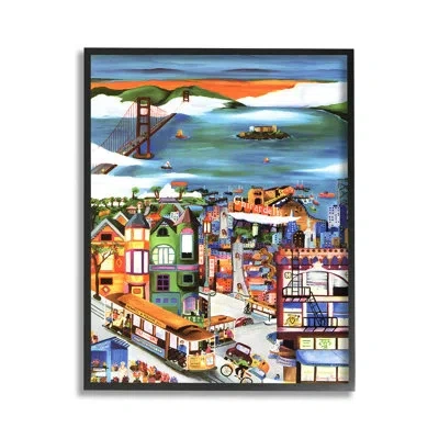 Stupell Industries Bd-156_fg " Bustling Seaside Town Single Picture Frame " By Linnea Pergola On Canvas In Midnight Black Framed Giclee