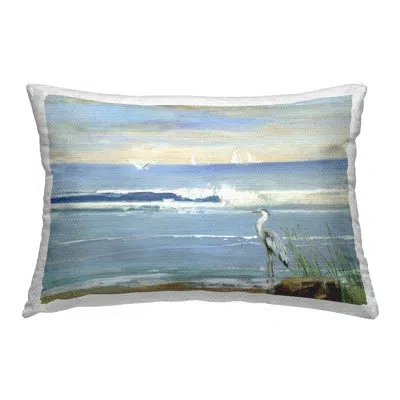 Stupell Industries Beach Birds On Shore Outdoor Printed Pillow By Sally Swatland In Blue;white;beige