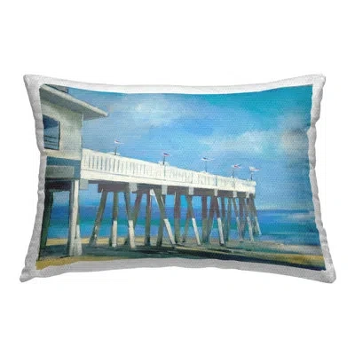 Stupell Industries Beach Boardwalk Dock Outdoor Printed Pillow By Third And Wall In Blue;white;yellow