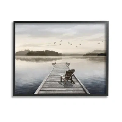Stupell Industries Beach Chair On Dock Framed Giclee Art By Amber Sterling In Midnight Black Framed Giclee