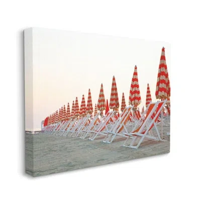 Stupell Industries Beach Chair Row With Umbrellas Red Tan By Aledanda - Graphic Art Print In Wrapped Canvas