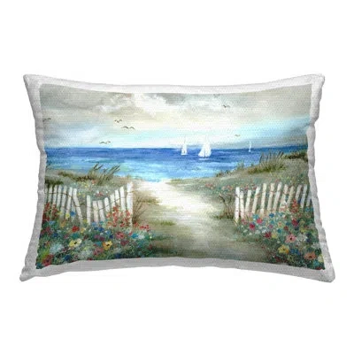 Stupell Industries Beach Flower Garden Outdoor Printed Pillow By Nan In Blue;white;green