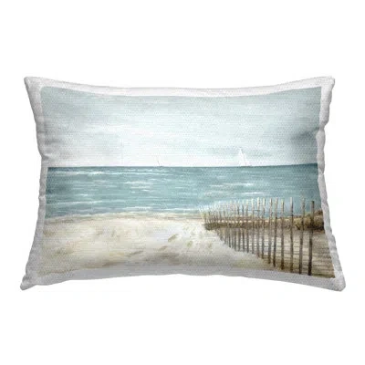 Stupell Industries Beach Footprints & Fence Outdoor Printed Pillow By Ruane Manning In Blue
