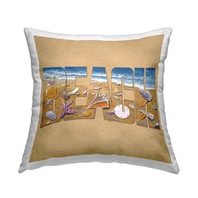Stupell Industries Beach Letters Outline Outdoor Printed Pillow By Art Brands Holdings, Llc. In Tan