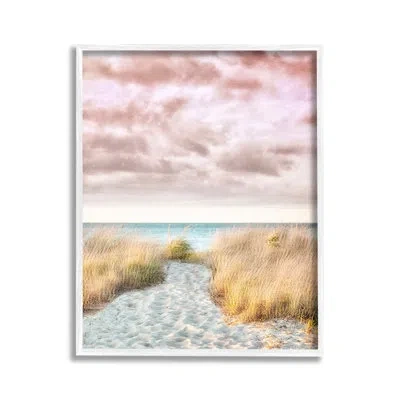 Stupell Industries Beach Path With Pink Sky Framed Giclee Art By Brooke T. Ryan In Coastal White Framed Giclee