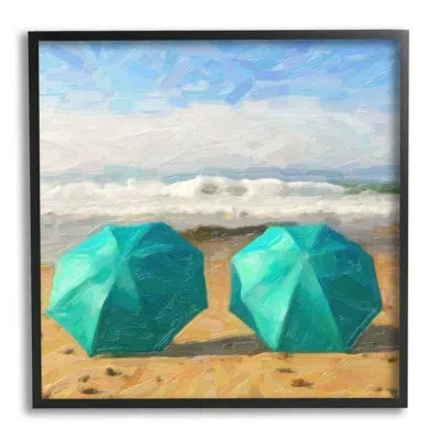 Stupell Industries Beach Umbrellas Duo By Graffi*tee Studios In Midnight Black Framed Giclee