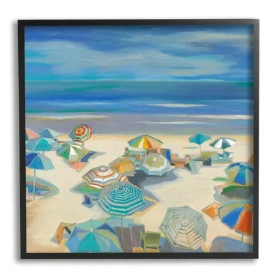 Stupell Industries Beach Umbrellas On Shore Framed On Wood By Liz Jardine Painting In Midnight Black Framed Giclee
