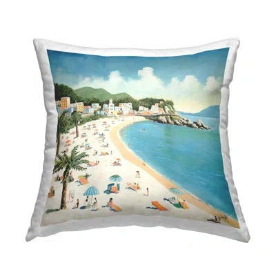 Stupell Industries Beachgoers On Tropical Shore Decorative Printed Throw Pillow By Lazar Studio In Blue;green;beige
