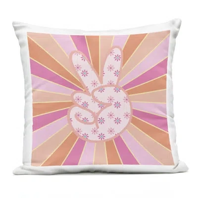 Stupell Industries Beaming Peace Sign Hand Design By Jesse Keith Outdoor Printed Pillow In Pink