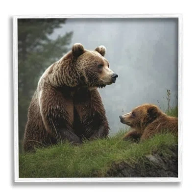 Stupell Industries Bear & Cub Relaxing Single Picture Frame Print On Canvas In Coastal White Framed Giclee