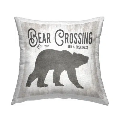 Stupell Industries Bear Crossing Bed & Breakfast Outdoor Printed Pillow By Lettered And Lined In White;gray