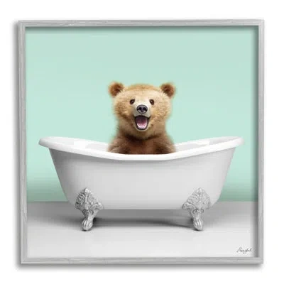 Stupell Industries Bear Cub In Bathtub By Roozbeh Single Picture Frame Print On Canvas In Farmhouse Gray Framed Giclee