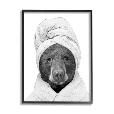 Stupell Industries Bear Hair Towel Funny Animal Framed On Wood By Annalisa Latella Graphic Art In Midnight Black Framed Giclee