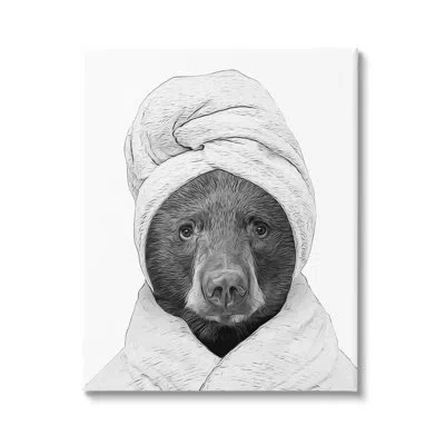 Stupell Industries Bear Hair Towel Funny Animal On Canvas Graphic Art In White;gray