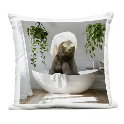 Stupell Industries Bear In Refreshing Spa Bath Design By Cad Designs Outdoor Printed Pillow In Green