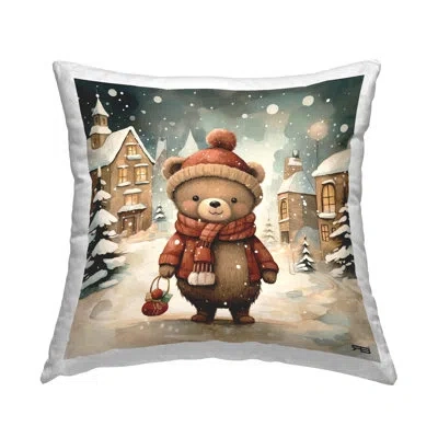 Stupell Industries Bear In Snowy Village Decorative Printed Throw Pillow By Rb In Black;brown;white