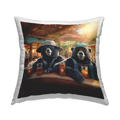 Stupell Industries Bears Drinking At Pub Outdoor Printed Pillow By Jim Baldwin In Brown