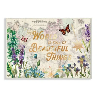 Stupell Industries Beautiful Things Globe Map Flower Word Design' By Ophelia And Company - Picture Frame Graphic Art Pr In Wall Plaque