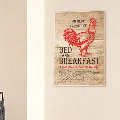 Stupell Industries Bed And Breakfast Red Rooster By Lettered And Lined - Picture Frame Textual Art In Wall Plaque