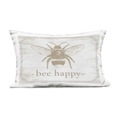 Stupell Industries Bee Happy With Rustic Border Outdoor Printed Pillow, Design By Lettered And Lined In Beige