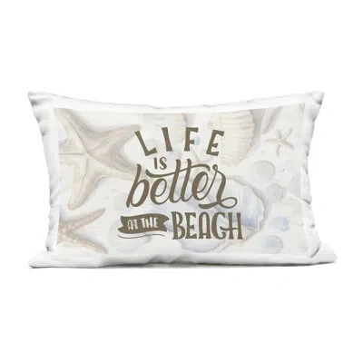 Stupell Industries Better At Beach Seashells Outdoor Printed Pillow, Design By Kim Allen In Beige