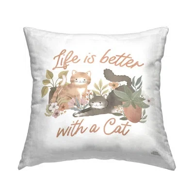 Stupell Industries Better With Cat Phrase Decorative Printed Throw Pillow Design By Laura Marshall In White