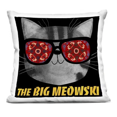 Stupell Industries Big Meowski Movie Parody Decorative Printed Throw Pillow Design By Angie Rozelaar In Black