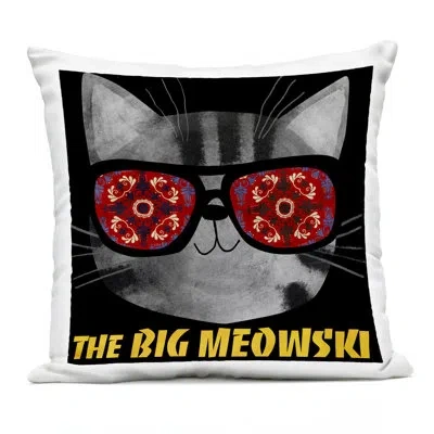 Stupell Industries Big Meowski Movie Parody Outdoor Printed Pillow Design By Angie Rozelaar In Black Cat