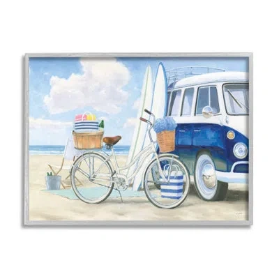Stupell Industries Bike And Van Beach Nautical By James Wiens - Floater Frame Painting On Wood In Multicolor