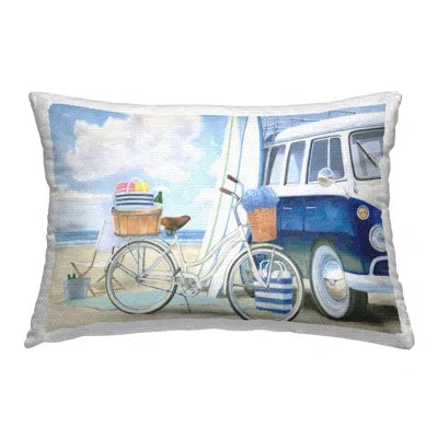 Stupell Industries Bike & Van On Shore Outdoor Printed Pillow By James Wiens In Blue;white