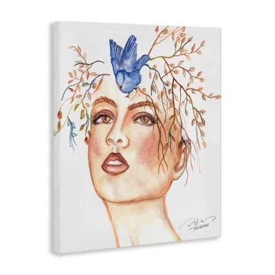 Stupell Industries Bird Balancing On Face Canvas Wall Art, Design By Texturetones In Blue