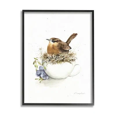 Stupell Industries Bird Nest In Teacup Framed On Wood By Kelley Talent Graphic Art In Midnight Black Framed Giclee