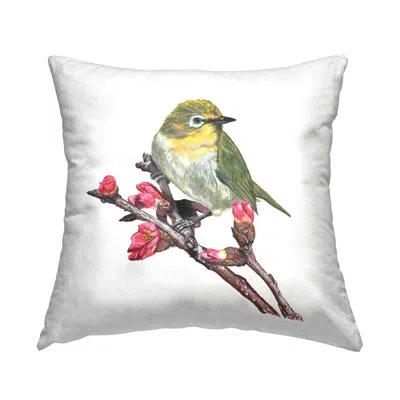 Stupell Industries Bird On Floral Branch Decorative Printed Throw Pillow Design By Connie Resch In White