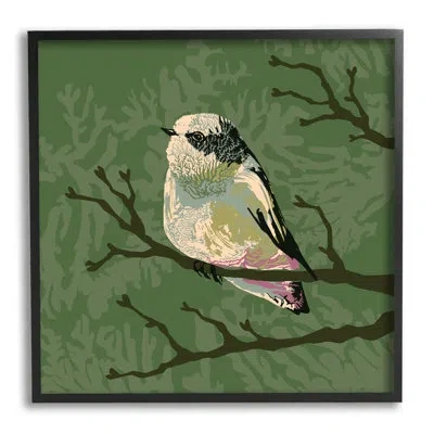 Stupell Industries Bird Perched On Tree Branch Wildlife Animal Portrait By Verbrugge Watercoloured - Floater Frame Grap In Midnight Black Framed Giclee