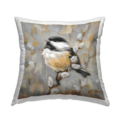 Stupell Industries Bird Perched Pussy Willow Outdoor Printed Pillow By Andrea Lavery In Black;brown;white;gray