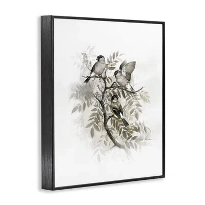 Stupell Industries Birds On Spring Tree Branch Giclee Art, Design By Ruane Manning In Midnight Black Framed Giclee